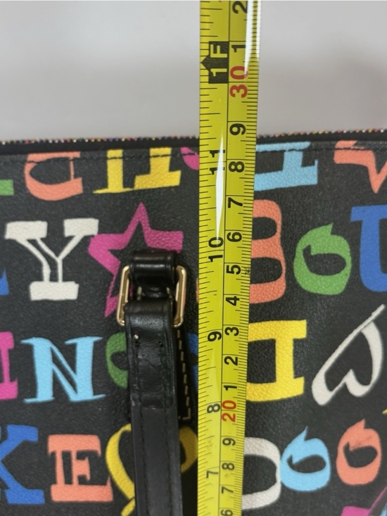 Dooney & Bourke Black Rainbow Logo Doodle Graffiti Large Tote Bag Logo Colorful - Picture 6 of 10